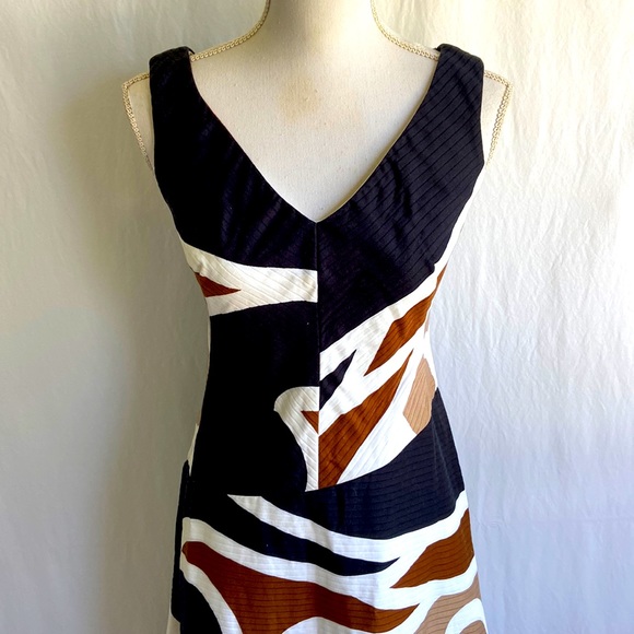 Vintage 1970s White & Brown Retro Maxi Dress Sz 10 - Picture 4 of 8